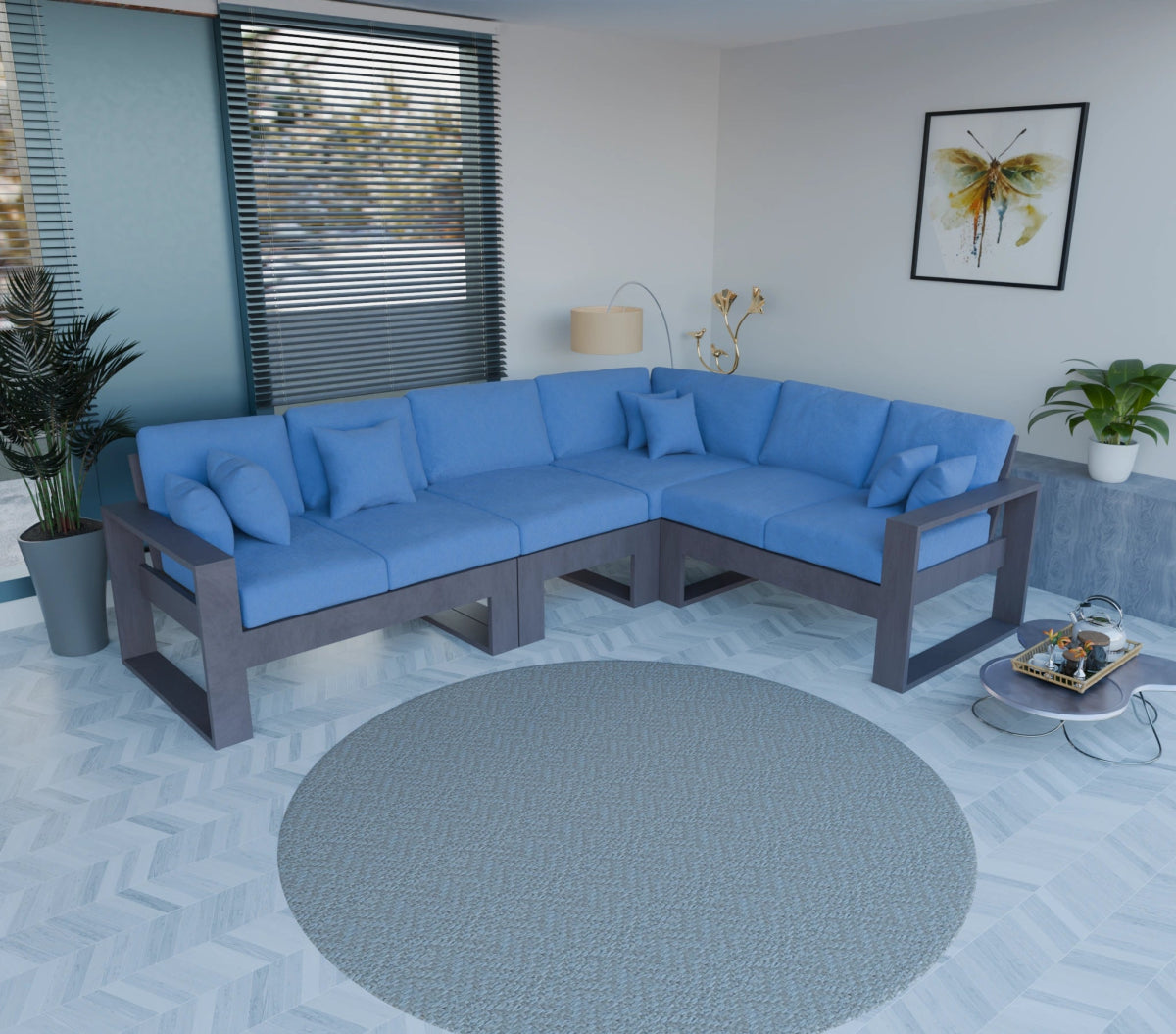 Urban Comfort Series – Teak Wood Corner Sofa with Pillows - Sekar Lifestyle