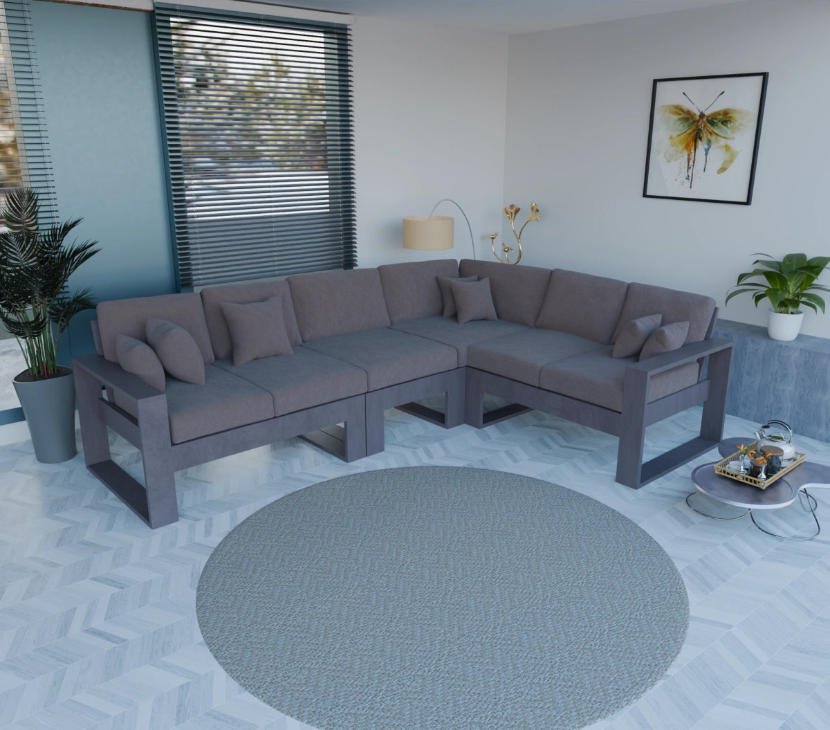 Urban Comfort Series – Teak Wood Corner Sofa with Pillows - Sekar Lifestyle