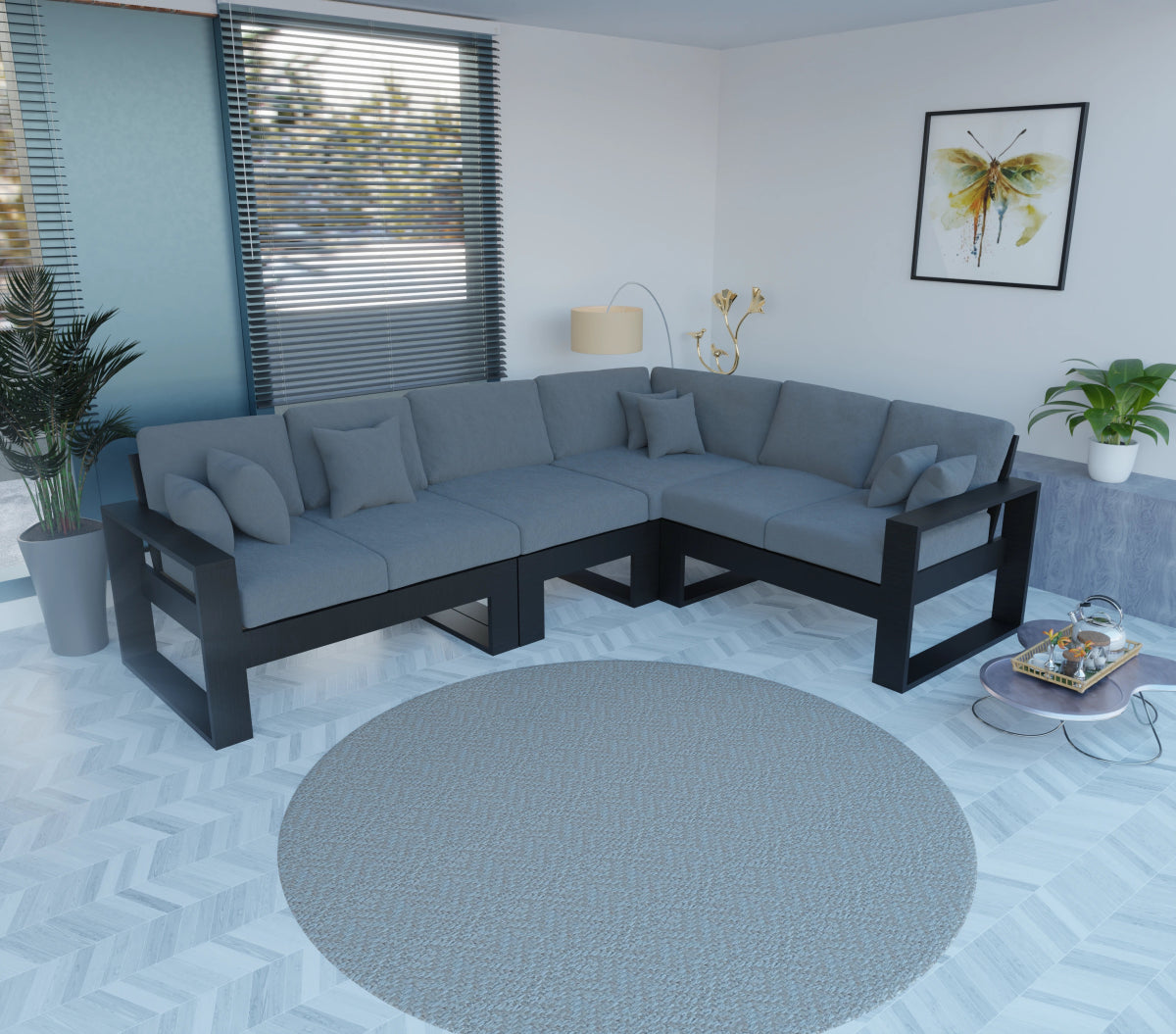 Urban Comfort Series – Teak Wood Corner Sofa with Pillows - Sekar Lifestyle