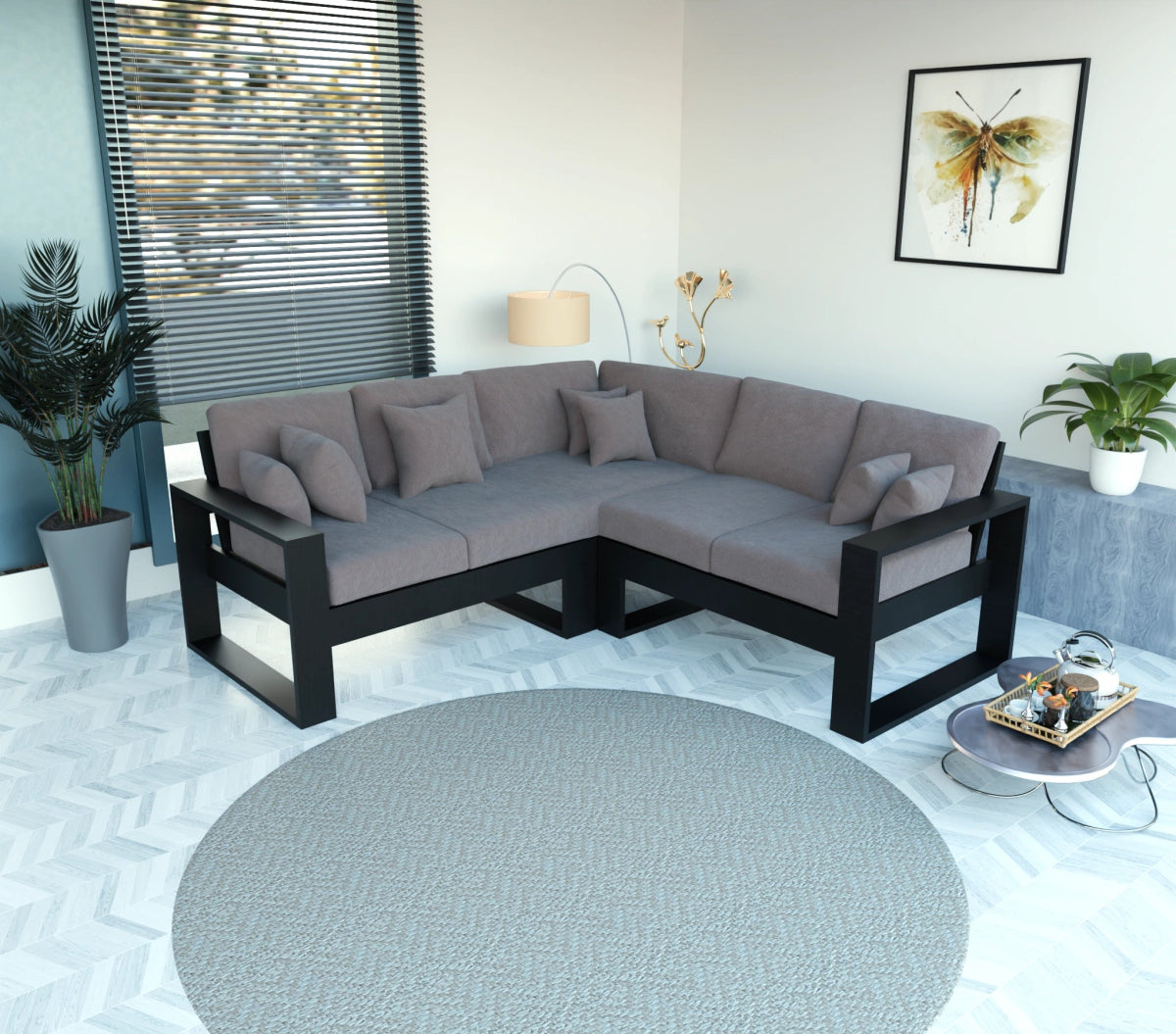 Urban Comfort Series – Teak Wood Corner Sofa with Pillows - Sekar Lifestyle