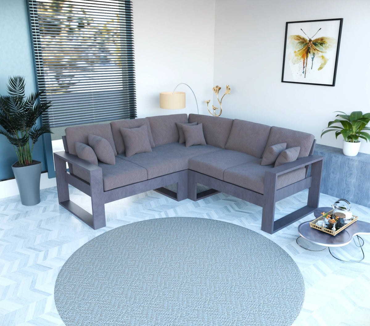 Urban Comfort Series – Teak Wood Corner Sofa with Pillows - Sekar Lifestyle