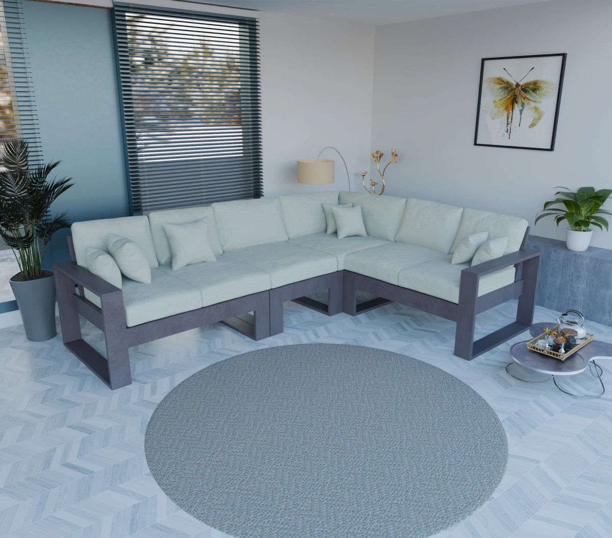 Urban Comfort Series – Teak Wood Corner Sofa with Pillows - Sekar Lifestyle