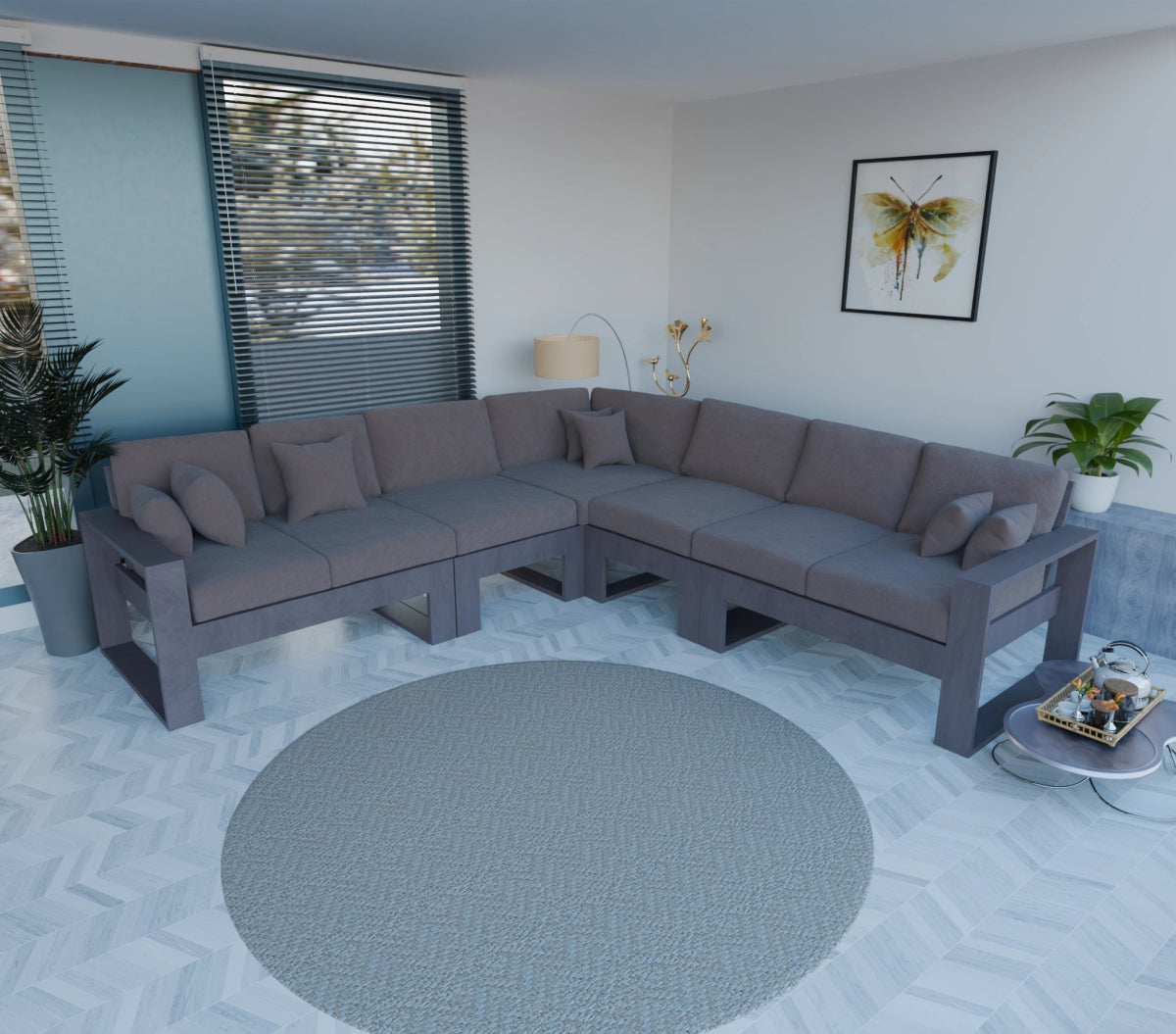 Urban Comfort Series – Teak Wood Corner Sofa with Pillows - Sekar Lifestyle