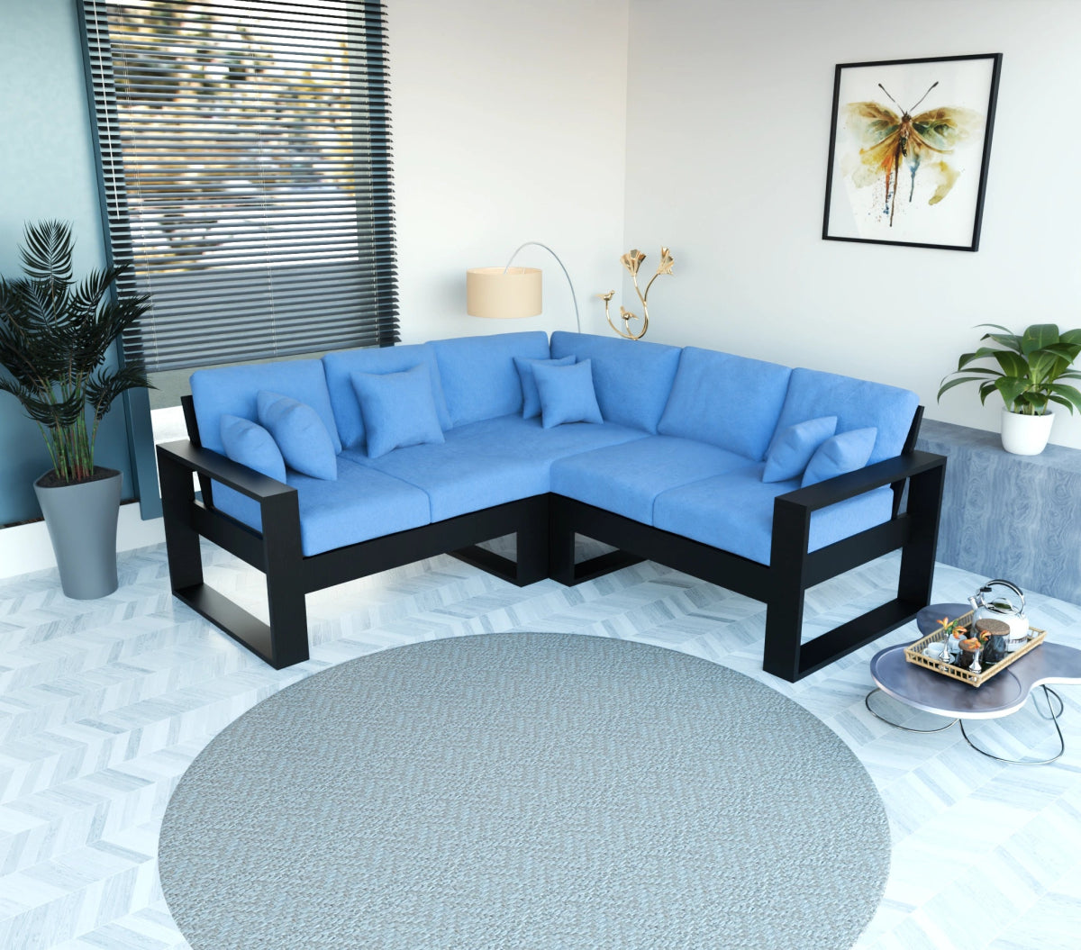 Urban Comfort Series – Teak Wood Corner Sofa with Pillows - Sekar Lifestyle