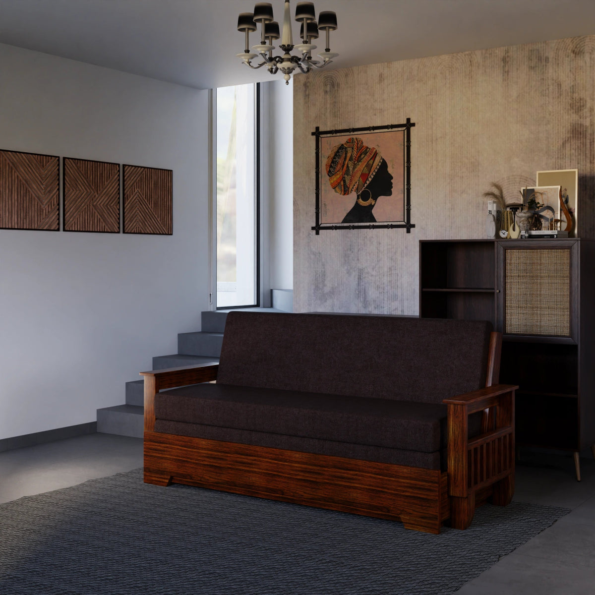 Vintage Harmony Sofa Cum Bed – Teakwood - Sekar Lifestyle