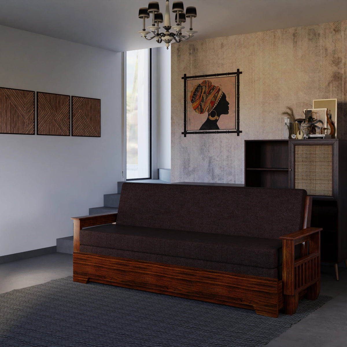 Vintage Harmony Sofa Cum Bed – Teakwood - Sekar Lifestyle