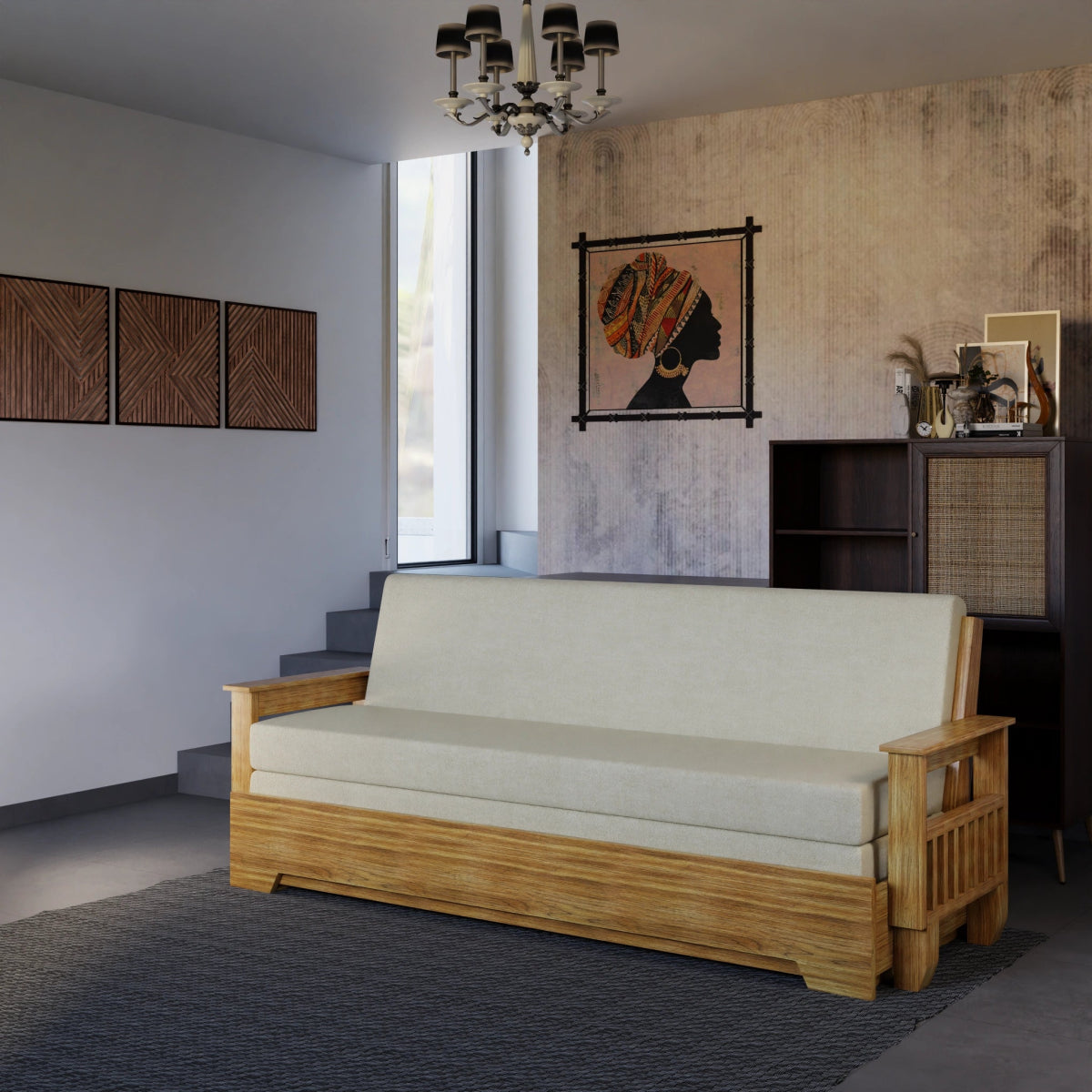 Vintage Harmony Sofa Cum Bed – Teakwood - Sekar Lifestyle