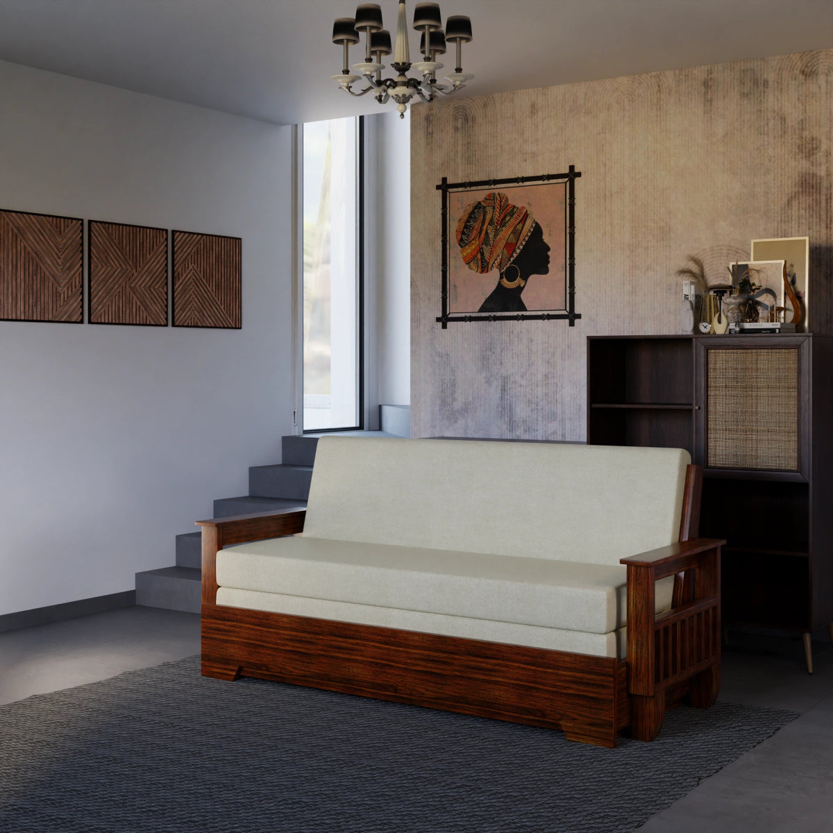 Vintage Harmony Sofa Cum Bed – Teakwood - Sekar Lifestyle