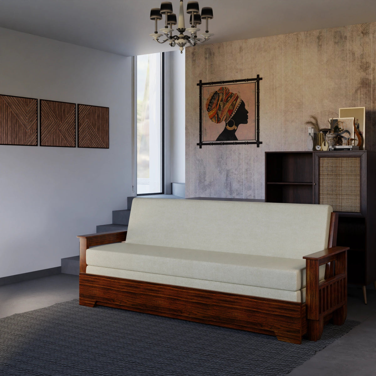 Vintage Harmony Sofa Cum Bed – Teakwood - Sekar Lifestyle