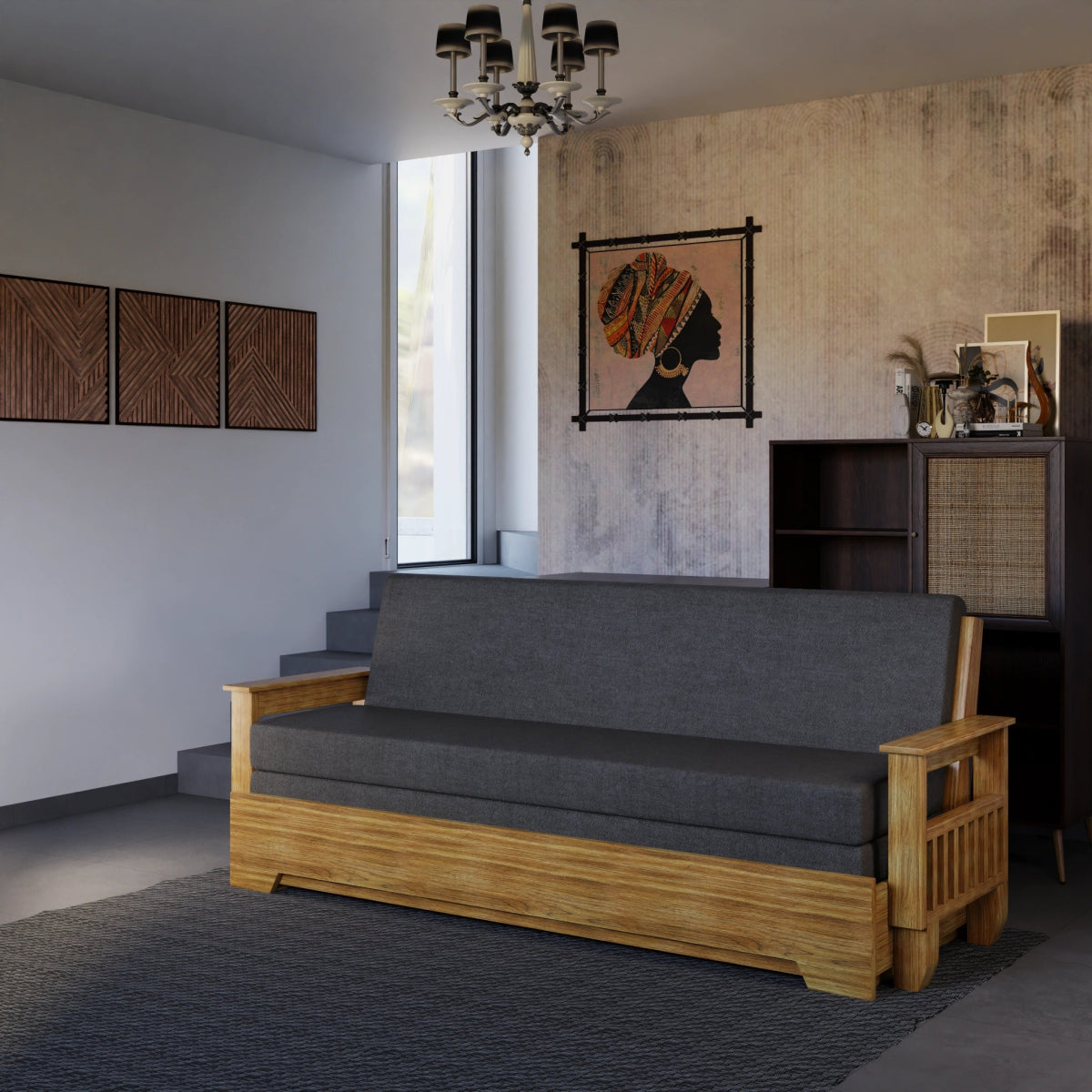 Vintage Harmony Sofa Cum Bed – Teakwood - Sekar Lifestyle