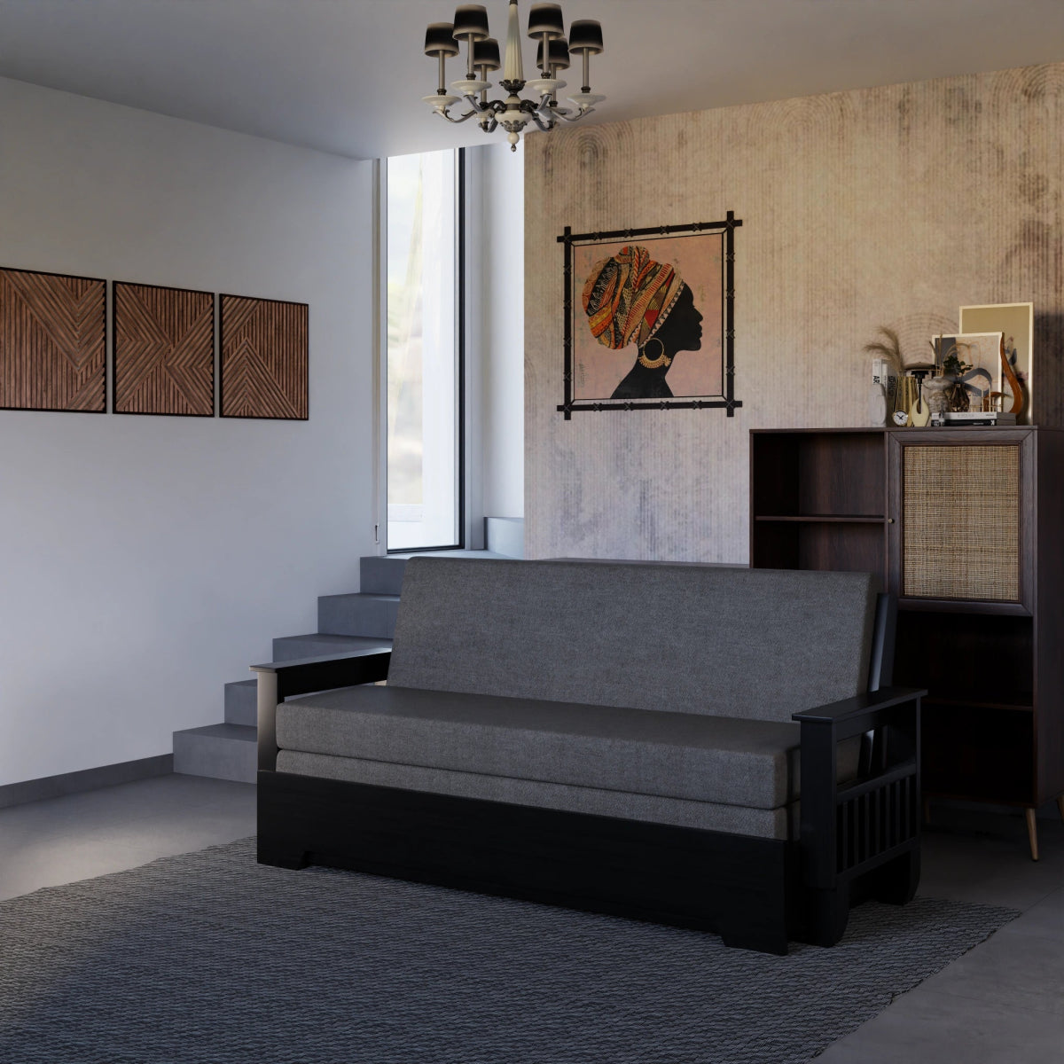 Vintage Harmony Sofa Cum Bed – Teakwood - Sekar Lifestyle