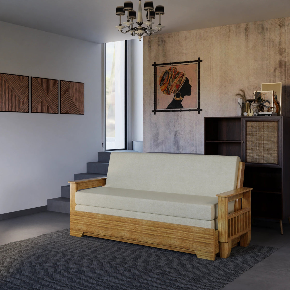 Vintage Harmony Sofa Cum Bed – Teakwood - Sekar Lifestyle