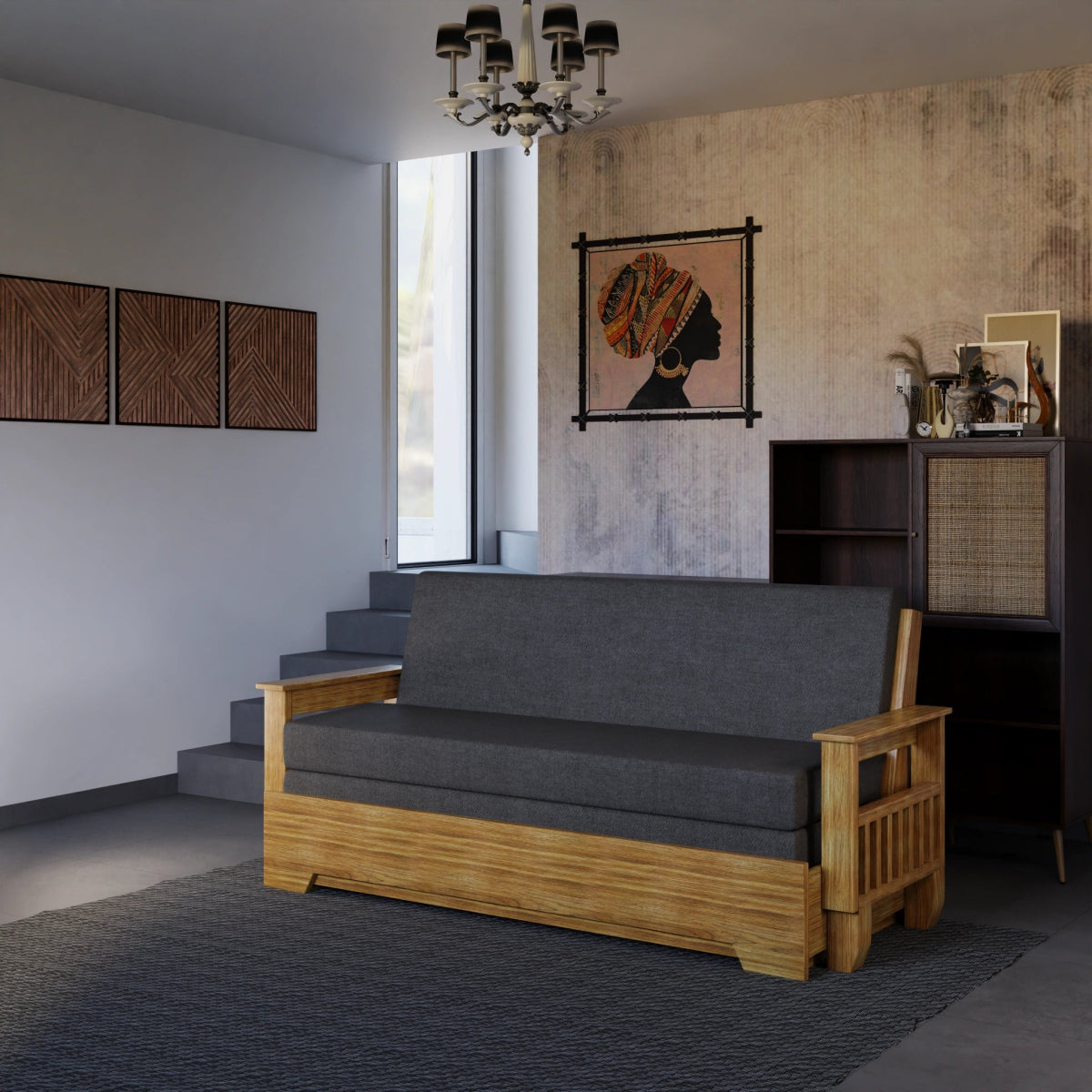 Vintage Harmony Sofa Cum Bed – Teakwood - Sekar Lifestyle