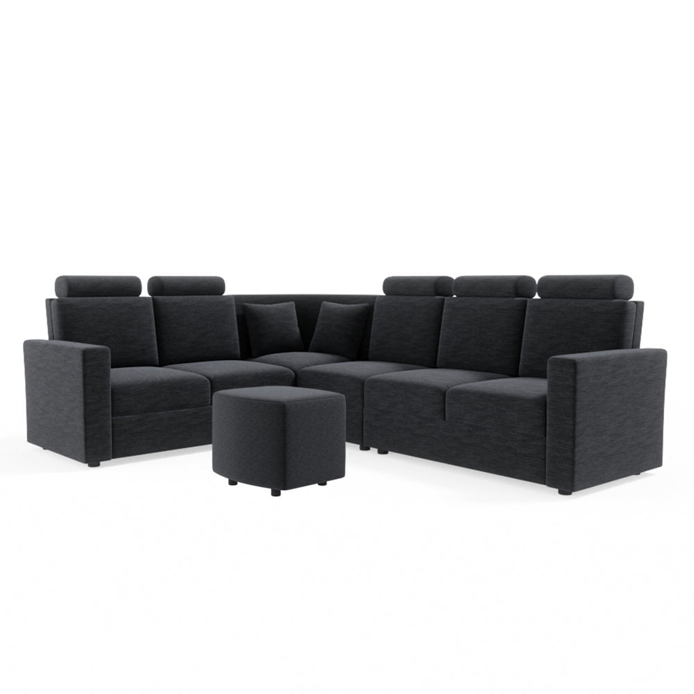 L Shape Corner Fabric Sofa [with Normal Handles] With Curved Box Moda - Sekar Lifestyle