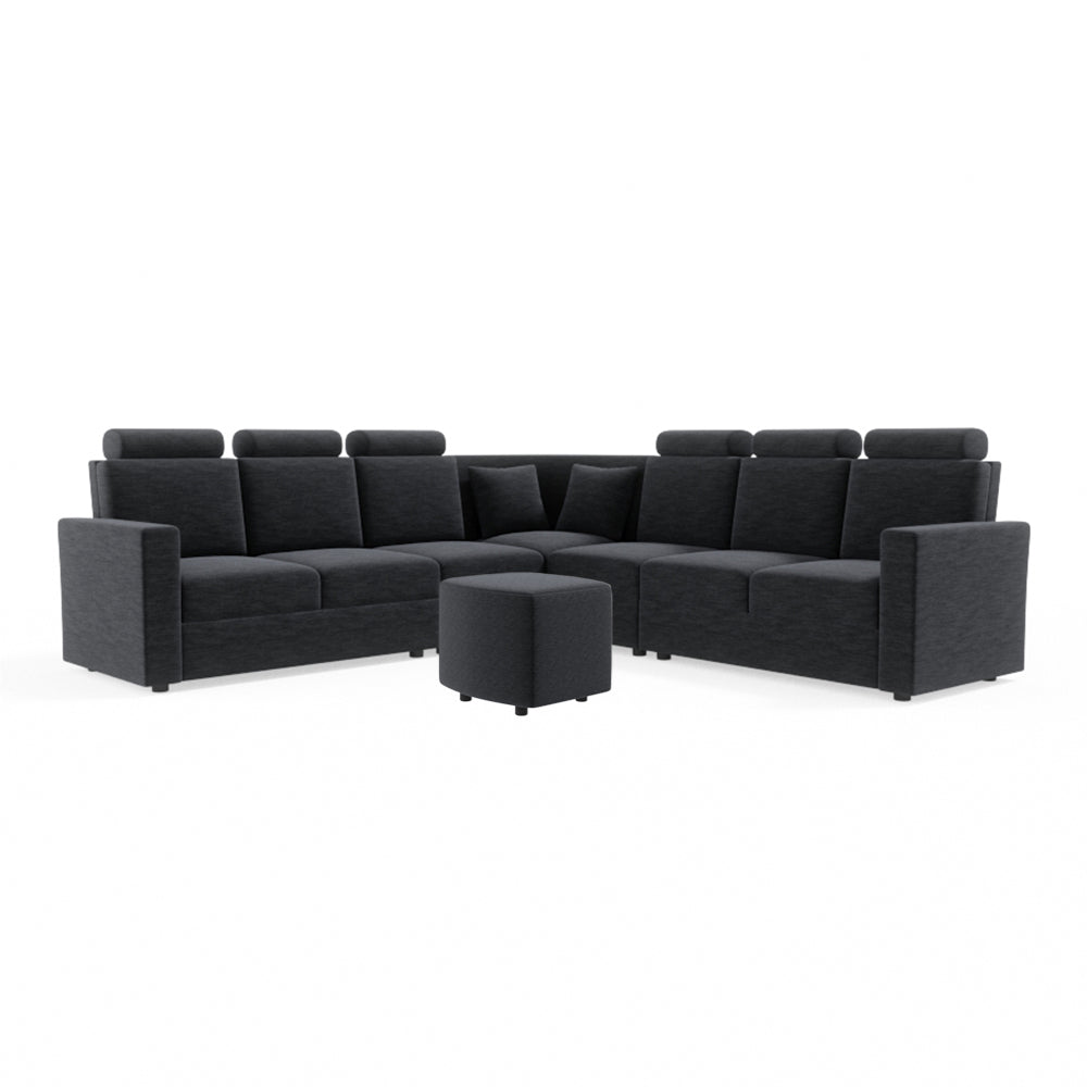 L Shape Corner Fabric Sofa [with Normal Handles] With Curved Box Moda - Sekar Lifestyle