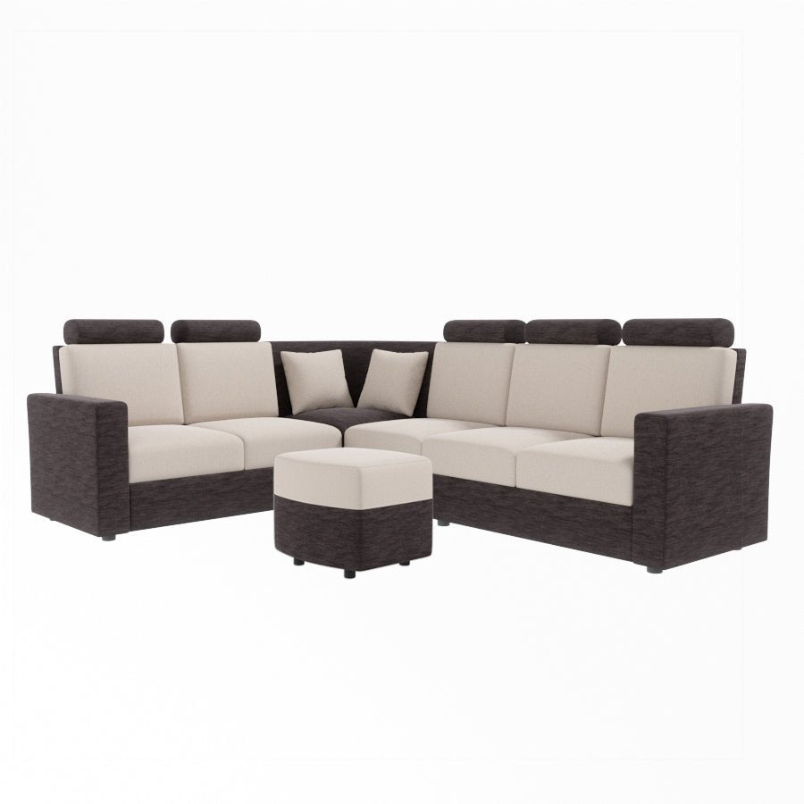 L Shape Corner Fabric Sofa [with Normal Handles] With Curved Box Moda - Sekar Lifestyle