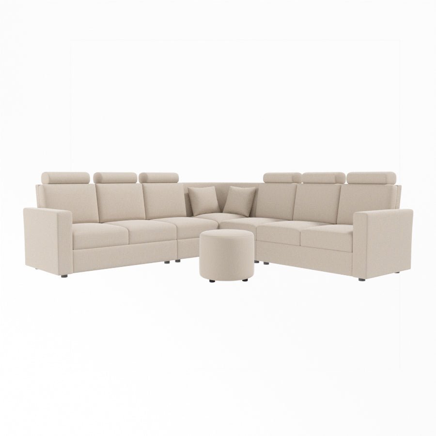 L Shape Corner Fabric Sofa [with Normal Handles] With Round Moda - Sekar Lifestyle