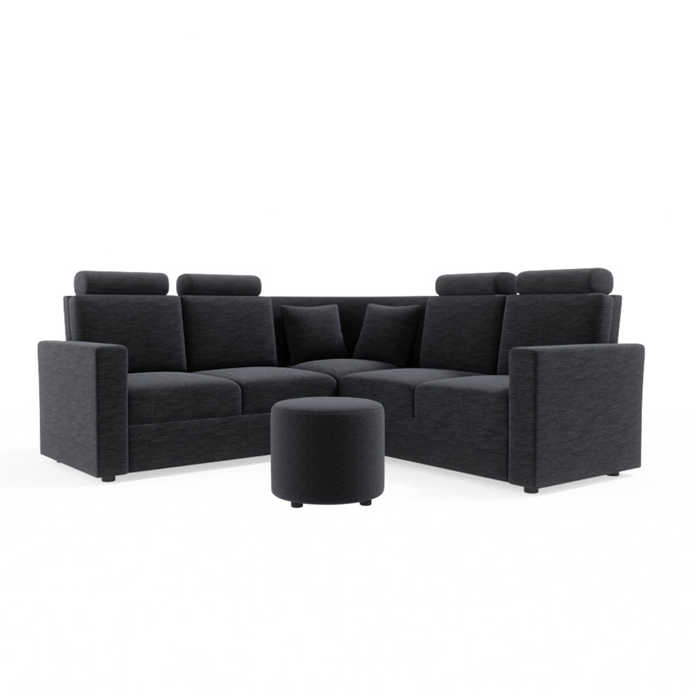 L Shape Corner Fabric Sofa [with Normal Handles] With Round Moda - Sekar Lifestyle