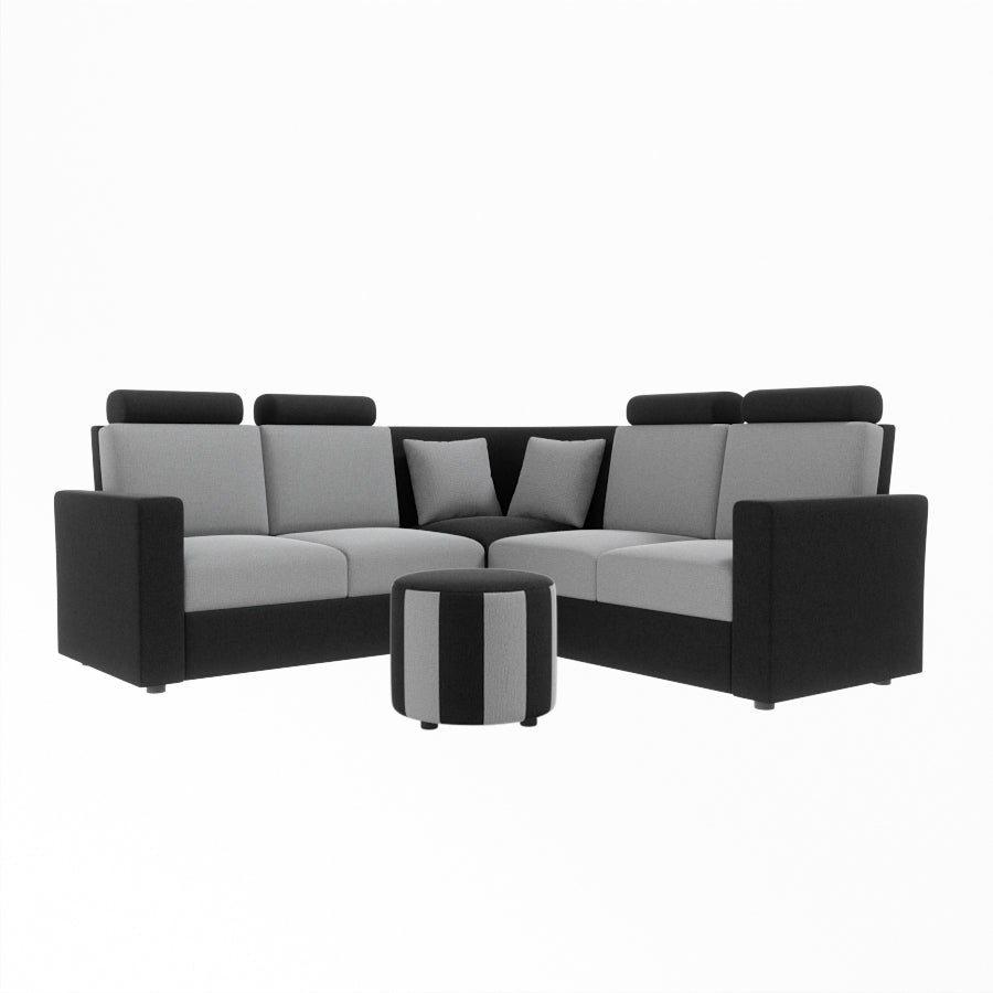 L Shape Corner Fabric Sofa [with Normal Handles] With Round Moda - Sekar Lifestyle