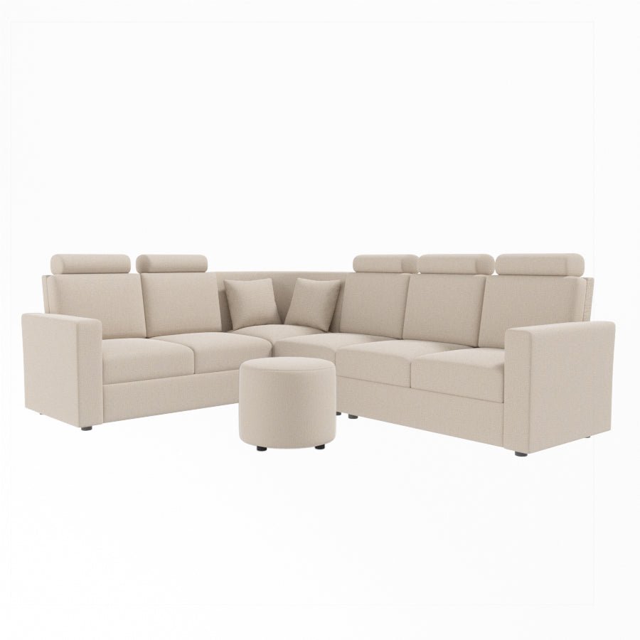 L Shape Corner Fabric Sofa [with Normal Handles] With Round Moda - Sekar Lifestyle