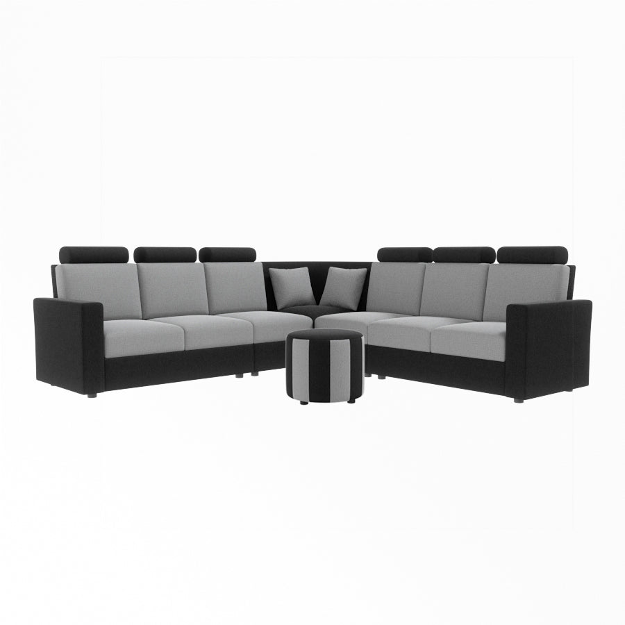 L Shape Corner Fabric Sofa [with Normal Handles] With Round Moda - Sekar Lifestyle