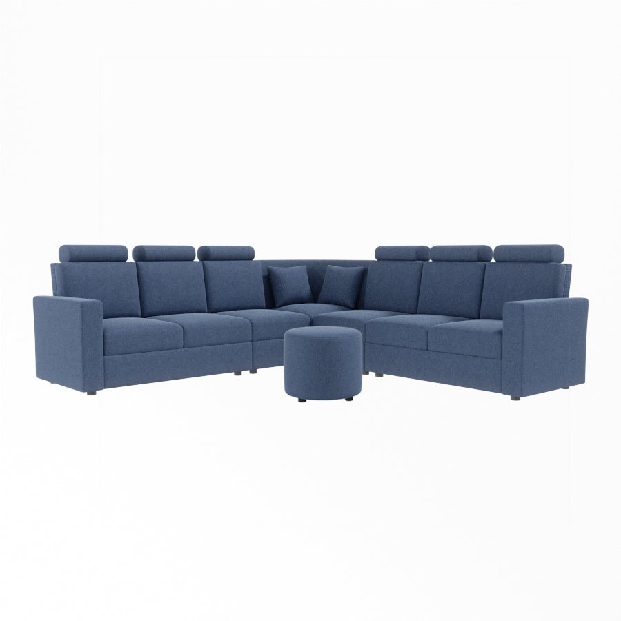 L Shape Corner Fabric Sofa [with Normal Handles] With Round Moda - Sekar Lifestyle