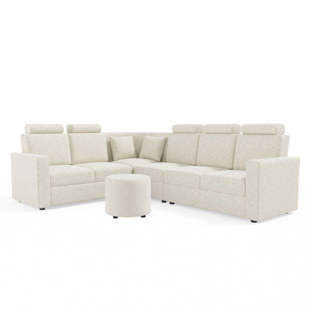 L Shape Corner Fabric Sofa [with Normal Handles] With Round Moda - Sekar Lifestyle