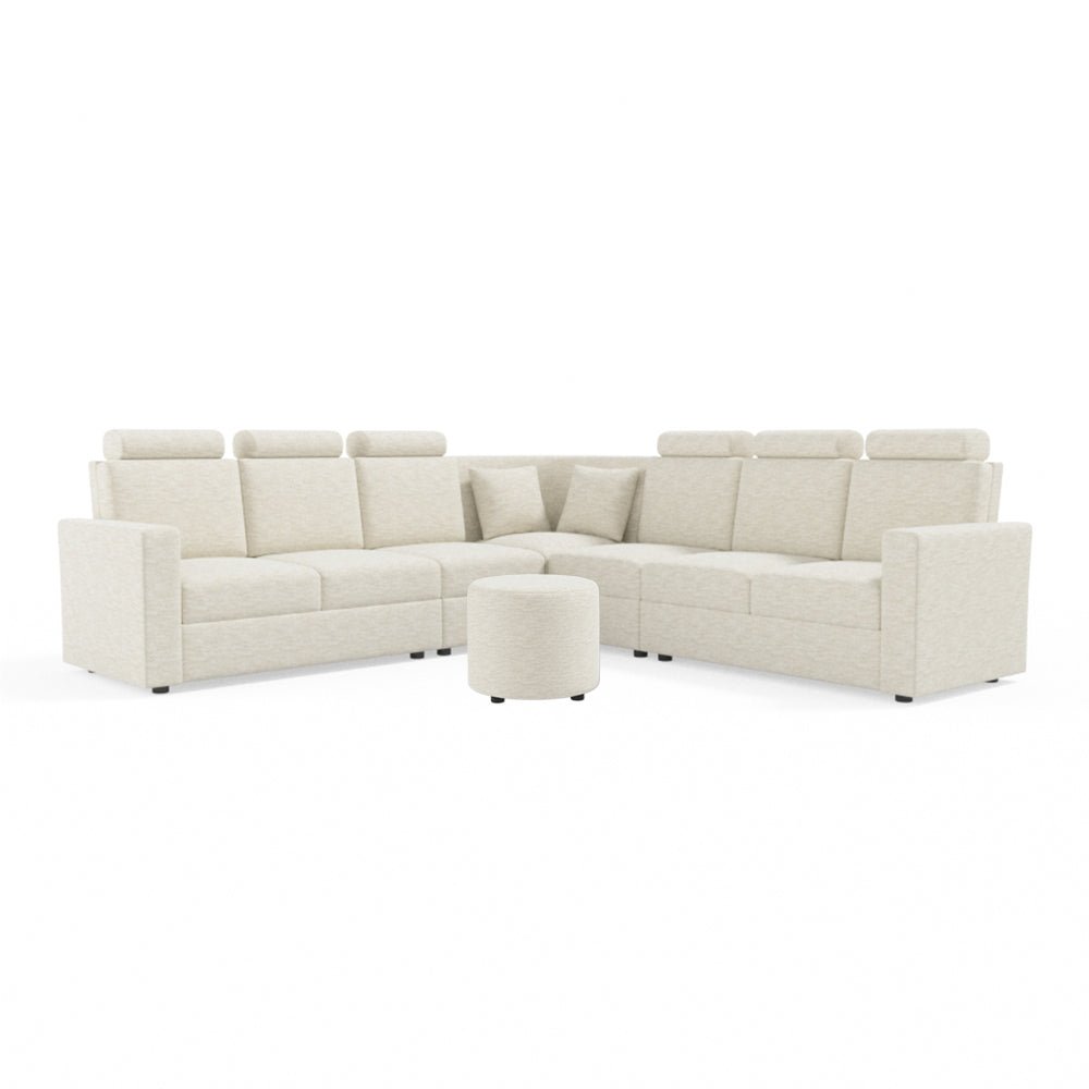 L Shape Corner Fabric Sofa [with Normal Handles] With Round Moda - Sekar Lifestyle