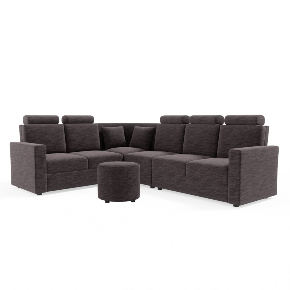 L Shape Corner Fabric Sofa [with Normal Handles] With Round Moda - Sekar Lifestyle