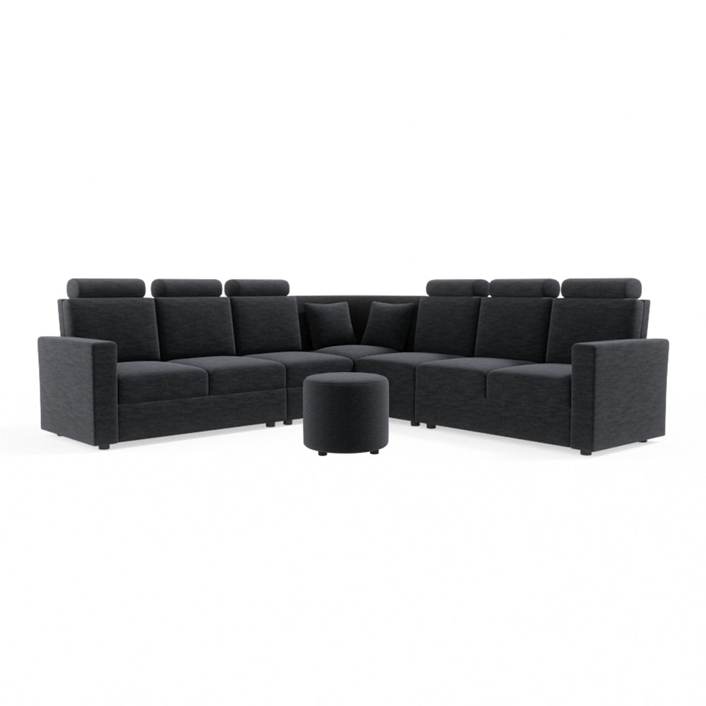 L Shape Corner Fabric Sofa [with Normal Handles] With Round Moda - Sekar Lifestyle