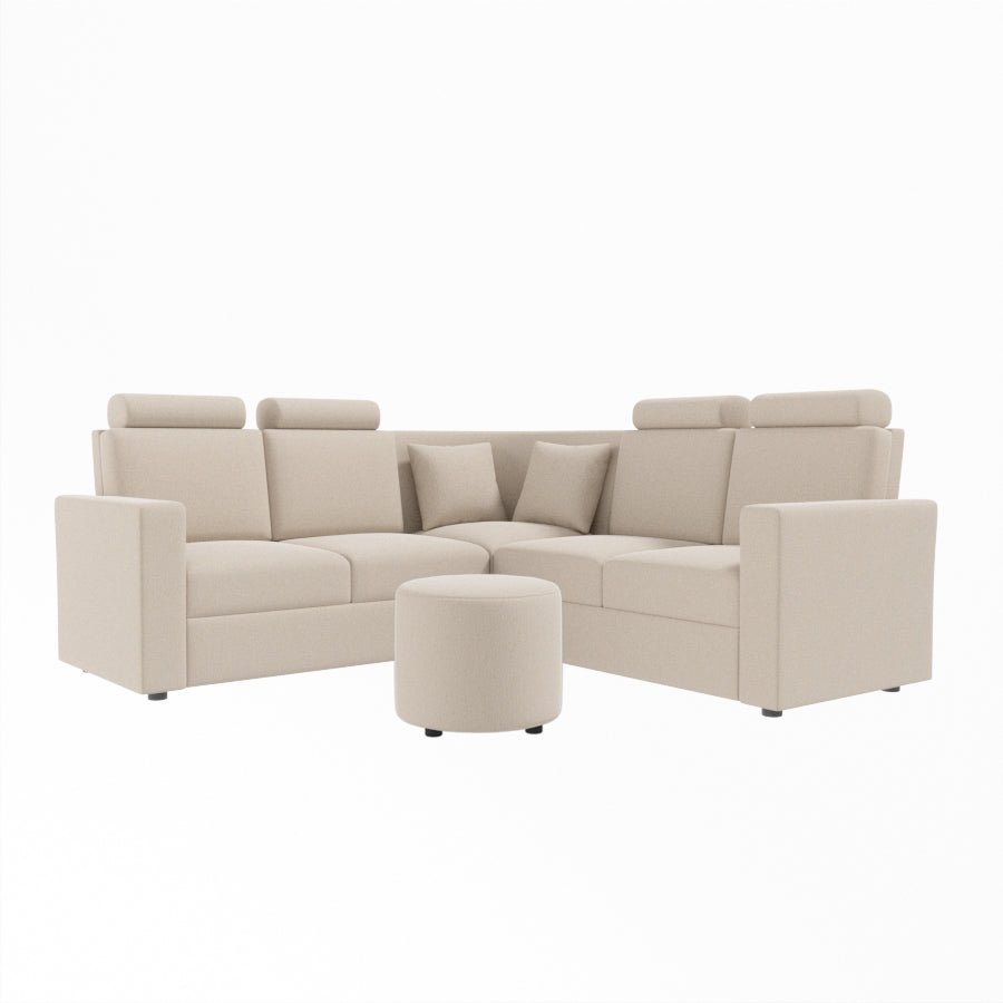 L Shape Corner Fabric Sofa [with Normal Handles] With Round Moda - Sekar Lifestyle