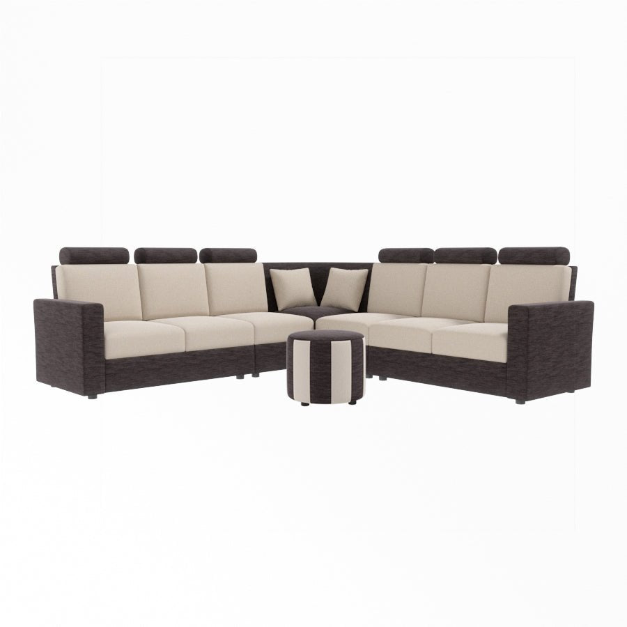 L Shape Corner Fabric Sofa [with Normal Handles] With Round Moda - Sekar Lifestyle