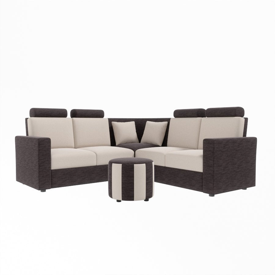 L Shape Corner Fabric Sofa [with Normal Handles] With Round Moda - Sekar Lifestyle