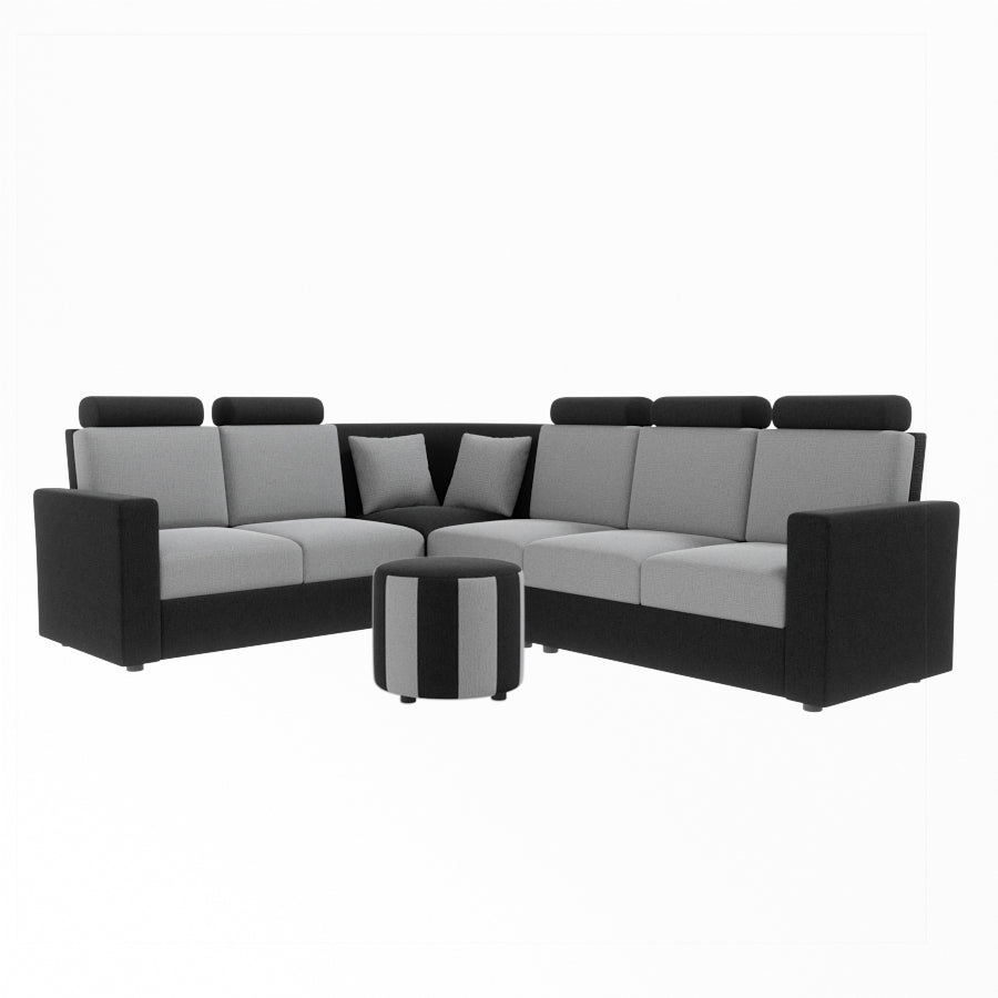 L Shape Corner Fabric Sofa [with Normal Handles] With Round Moda - Sekar Lifestyle