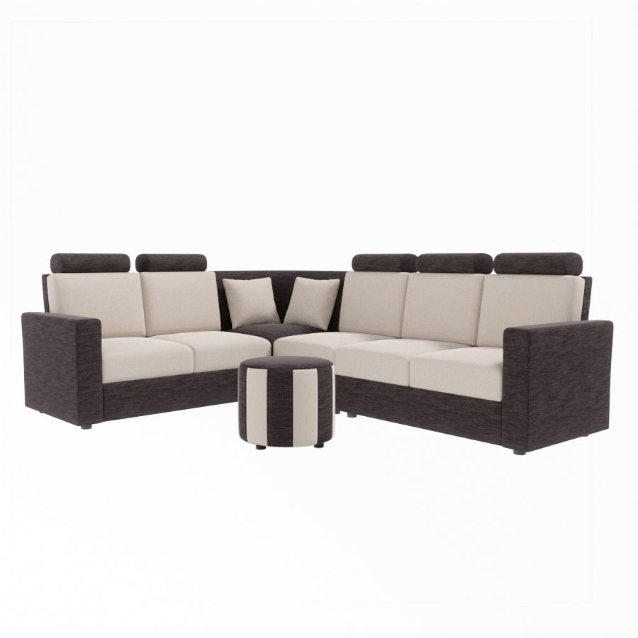 L Shape Corner Fabric Sofa [with Normal Handles] With Round Moda - Sekar Lifestyle