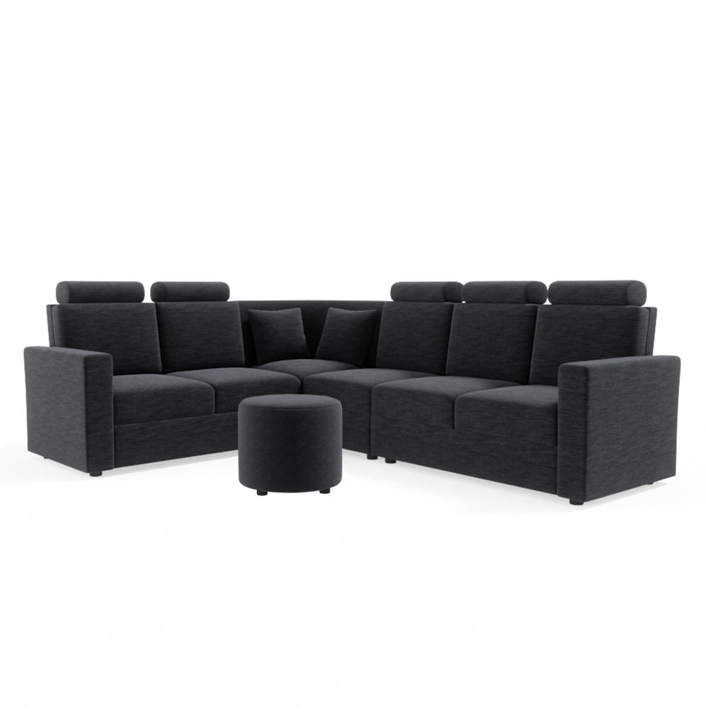 L Shape Corner Fabric Sofa [with Normal Handles] With Round Moda - Sekar Lifestyle