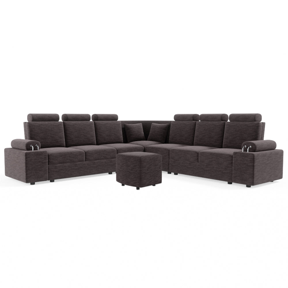 L Shape Corner Fabric Sofa [with Steel Handles] With Curved Box Moda - Sekar Lifestyle