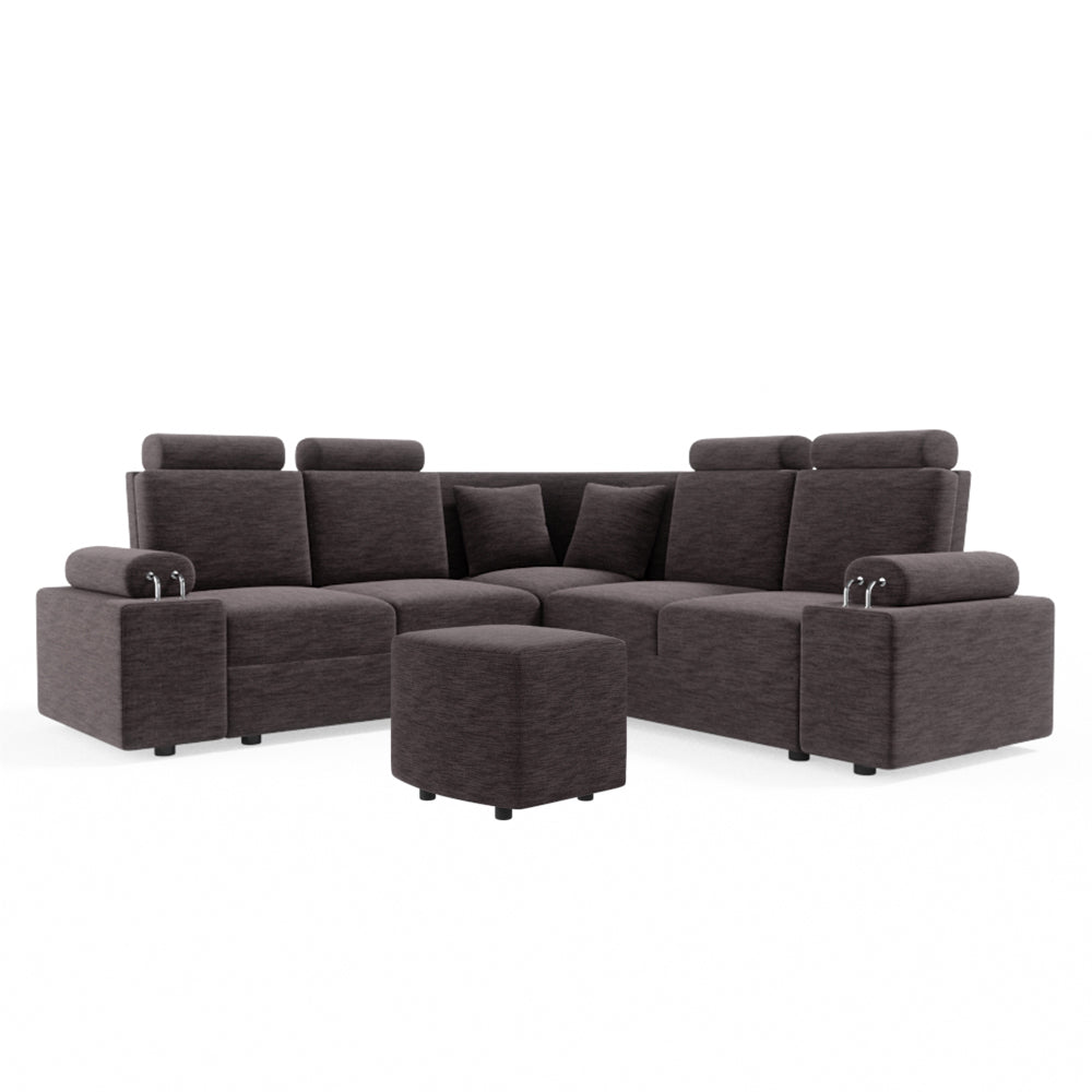 L Shape Corner Fabric Sofa [with Steel Handles] With Curved Box Moda - Sekar Lifestyle