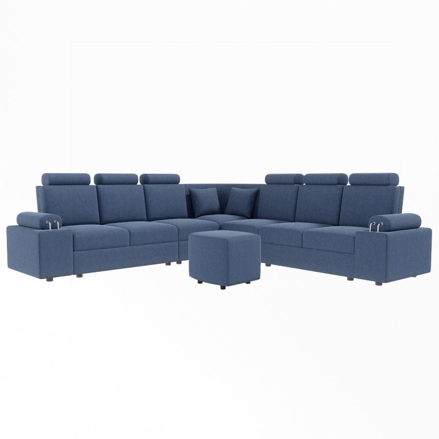 L Shape Corner Fabric Sofa [with Steel Handles] With Curved Box Moda - Sekar Lifestyle