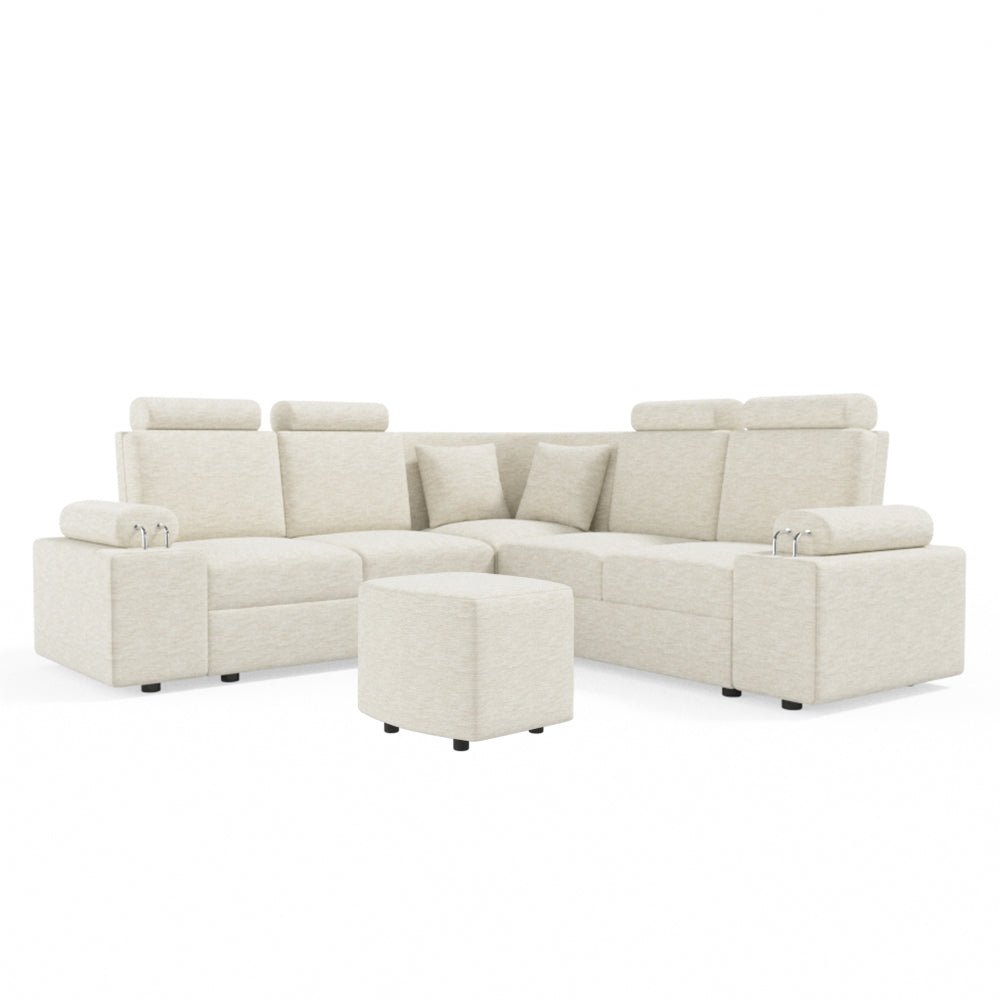 L Shape Corner Fabric Sofa [with Steel Handles] With Curved Box Moda - Sekar Lifestyle