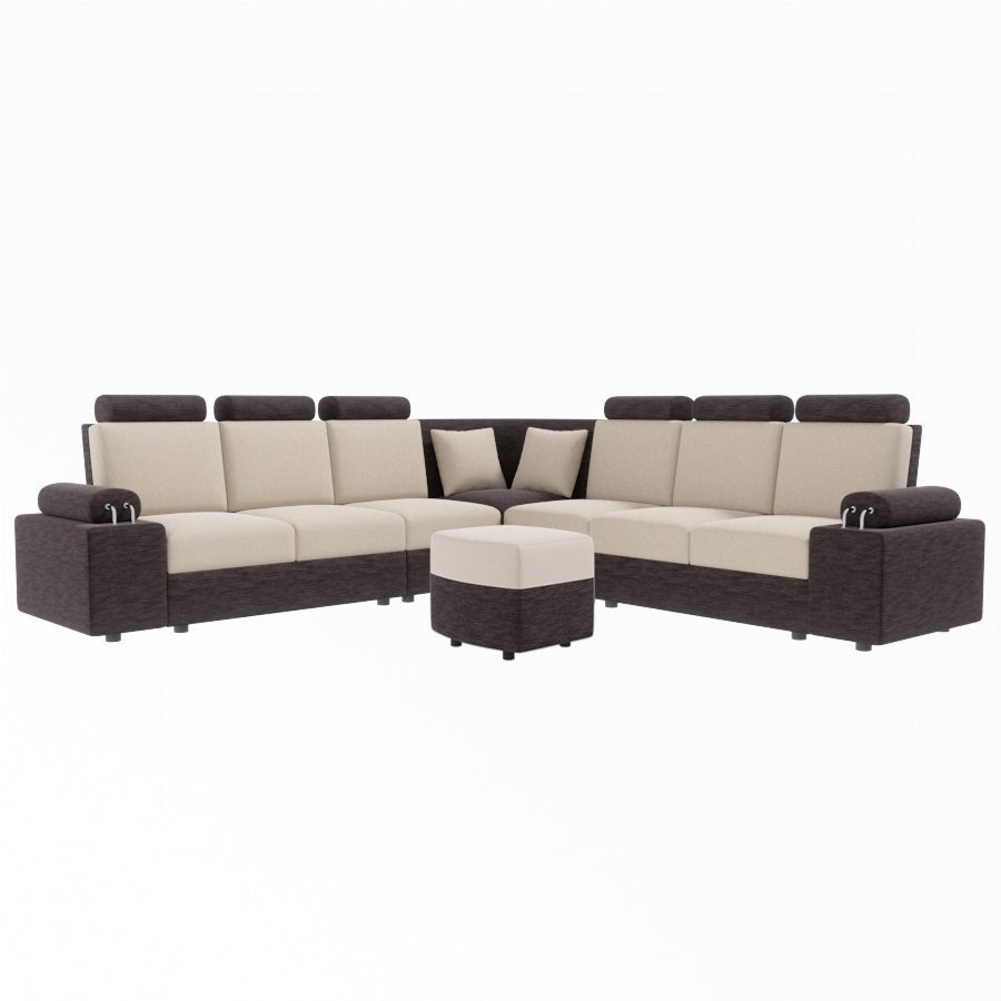 L Shape Corner Fabric Sofa [with Steel Handles] With Curved Box Moda - Sekar Lifestyle