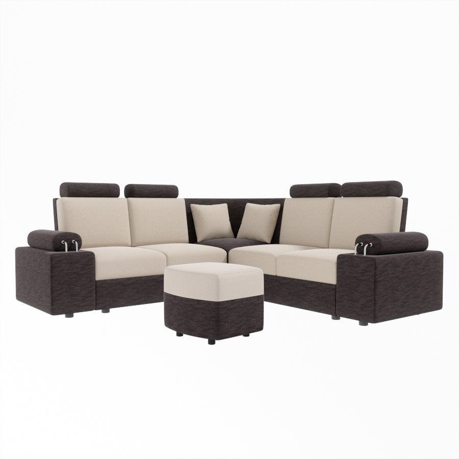 L Shape Corner Fabric Sofa [with Steel Handles] With Curved Box Moda - Sekar Lifestyle