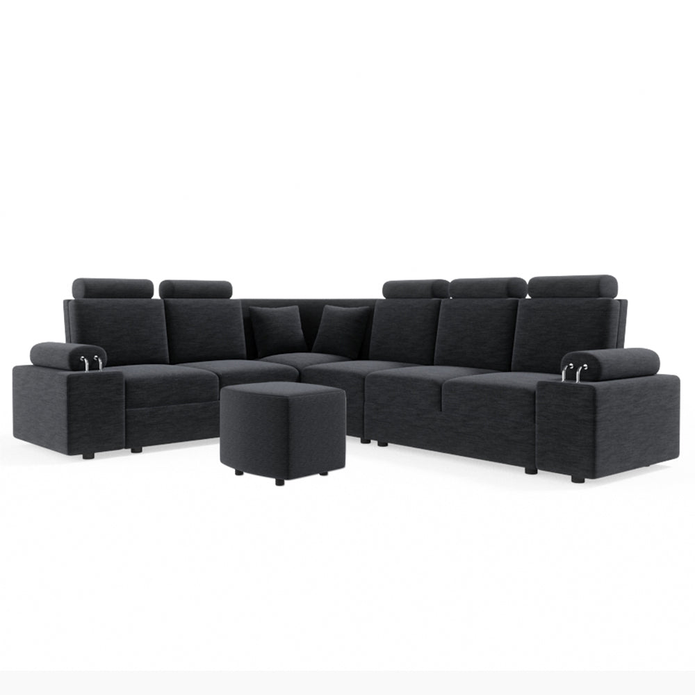 L Shape Corner Fabric Sofa [with Steel Handles] With Curved Box Moda - Sekar Lifestyle