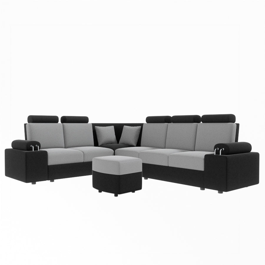 L Shape Corner Fabric Sofa [with Steel Handles] With Curved Box Moda - Sekar Lifestyle