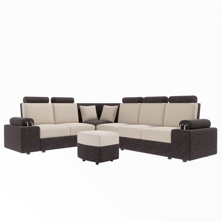 L Shape Corner Fabric Sofa [with Steel Handles] With Curved Box Moda - Sekar Lifestyle