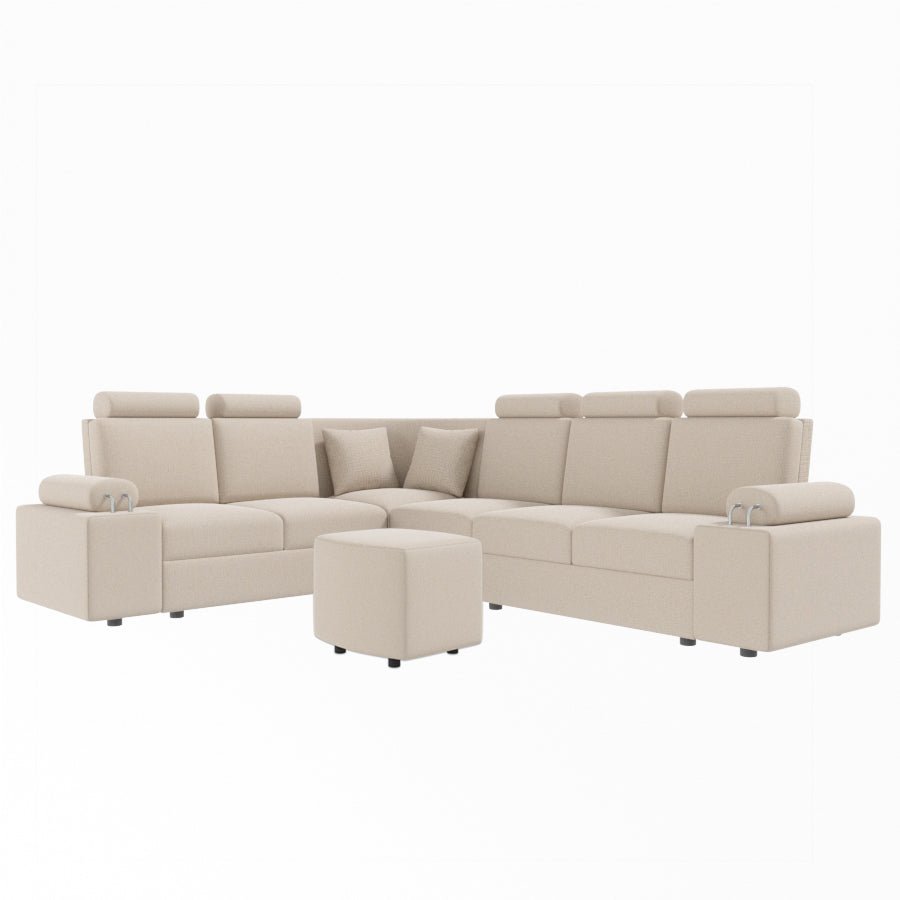 L Shape Corner Fabric Sofa [with Steel Handles] With Curved Box Moda - Sekar Lifestyle