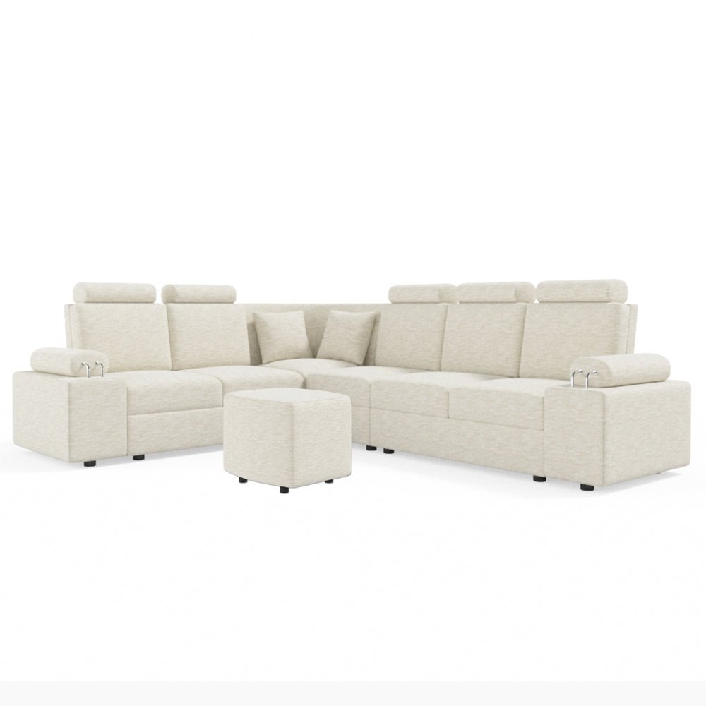 L Shape Corner Fabric Sofa [with Steel Handles] With Curved Box Moda - Sekar Lifestyle
