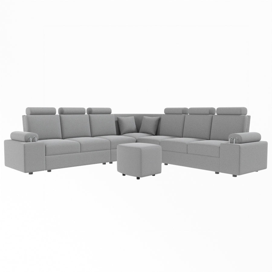 L Shape Corner Fabric Sofa [with Steel Handles] With Curved Box Moda - Sekar Lifestyle
