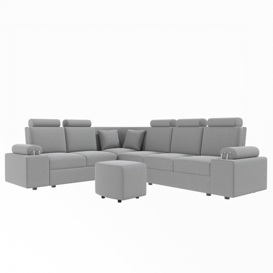 L Shape Corner Fabric Sofa [with Steel Handles] With Curved Box Moda - Sekar Lifestyle