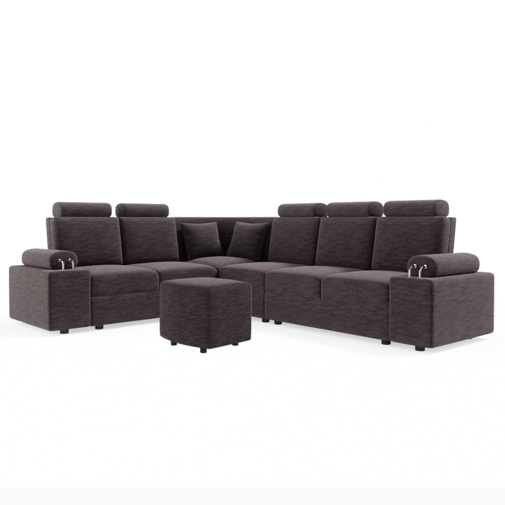 L Shape Corner Fabric Sofa [with Steel Handles] With Curved Box Moda - Sekar Lifestyle